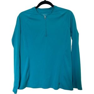 Mountain Hardware turquoise 1/4 zip front, long sleeve shirt size medium.